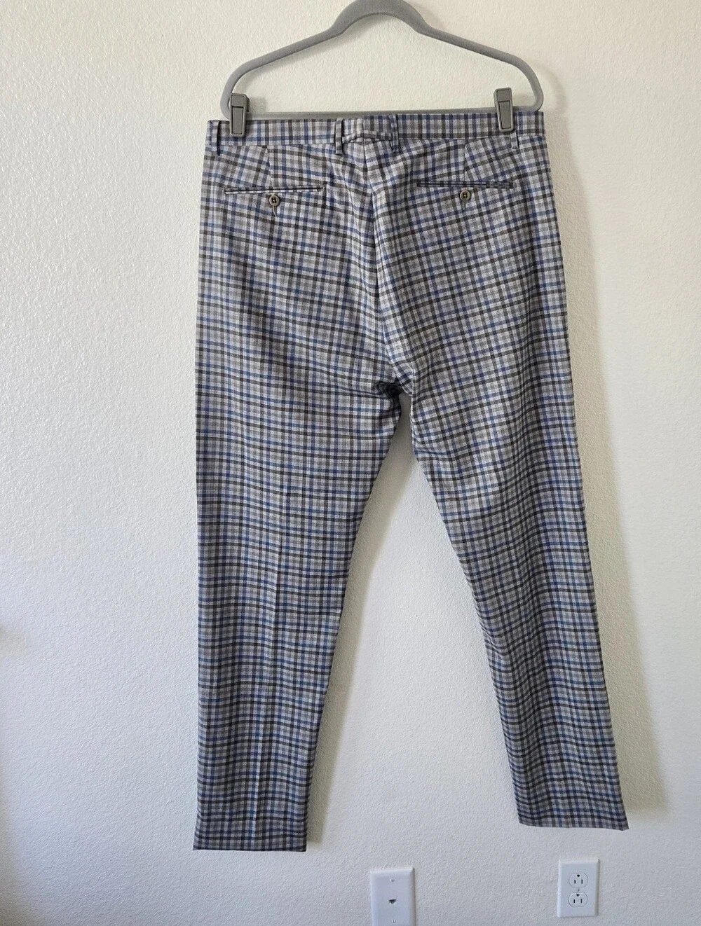 Zanella Platinum Plaid Parker 100% Wool Dress Pants Mens Size 38 Made‎ in Italy